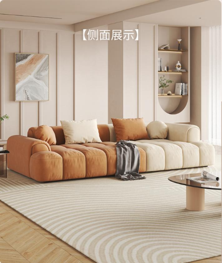 Luxury-lite straight-through sofa, matte fabric art deco style, cream color, living room, small-sized, modern minimalist, Nordic style, popular online, latex sofa