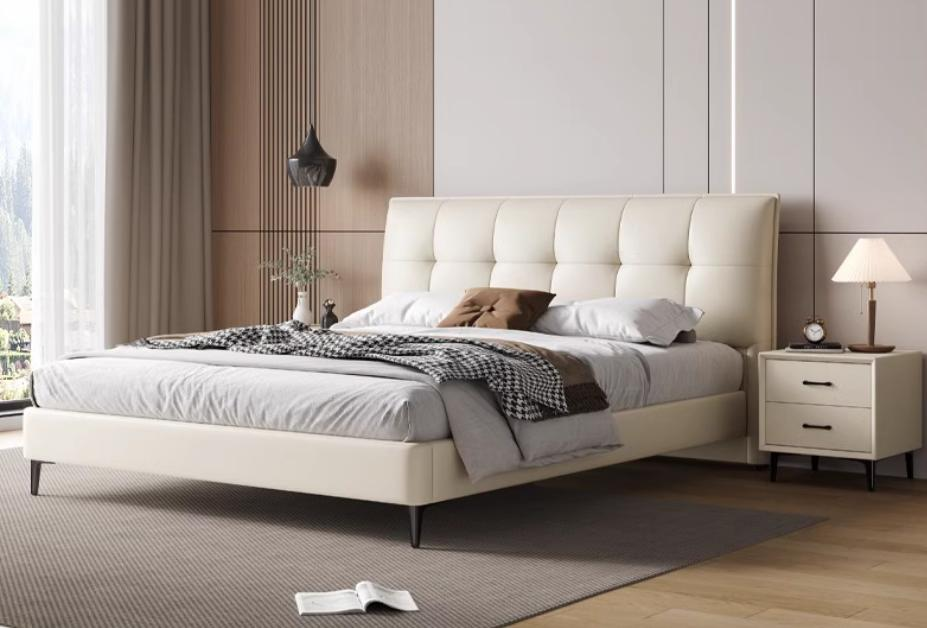 Modern minimalist master bedroom large bed high-end and elegant soft-padded bed with double-sided edge-to-edge design and double-person leather furniture bed