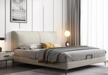 Luxury-modern leather bed for master bedroom in small-sized apartment with minimalist design.