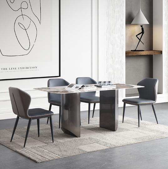 New minimalist and light luxury stone slab dining table and chairs, industrial style, complete set, high-end Nordic dining table, rectangular shape, for home use dining room table.