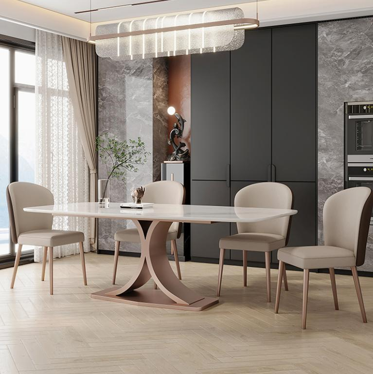 Italian-style minimalist and luxurious glossy granite slab dining table designed by the same designer as the original, suitable for small-sized homes with limited space.