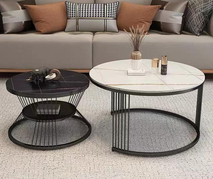 Slab coffee table, light luxury Italian style, simple and elegant ironwork, modern living room, home use, small apartment, popular combination, popular small round table