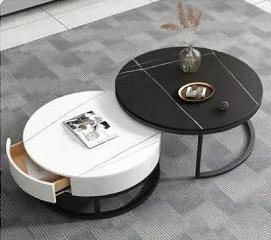 Granite slab coffee table for living room, home use, internet-famous, minimalist and light luxury style, high-end feeling, folding round coffee table