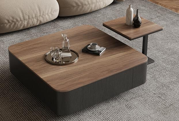 Mid-century modern style square coffee table and side table set, Italian minimalist design, suitable for small to medium-sized houses, large-sized living rooms, home use, solid wood tofu block coffee table.