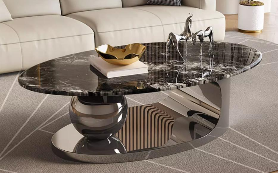 Italian-style light luxury micro-crystal stone single coffee table set of furniture for a simple and modern living room in a small-sized apartment.