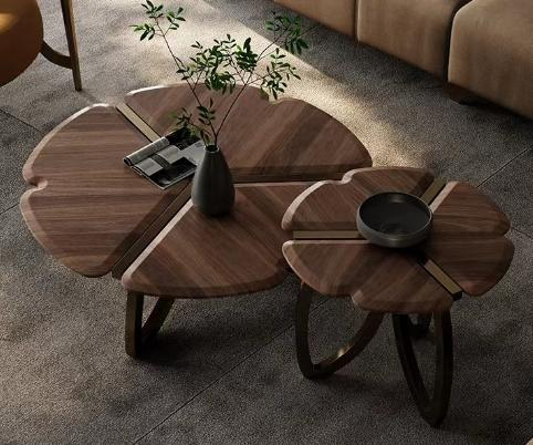 Wabi-sabi style, minimalist modern style, light luxury style, round coffee table by designer, small apartment style, black walnut wood coffee table, petal coffee table.