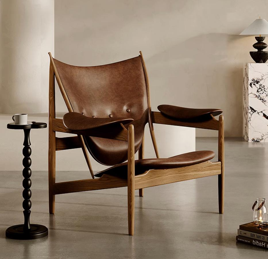 A single sofa of the same style as the Chief Chair by Jay Chou, imported from Germany, featuring a combination of traditional Chinese and Nordic design, with a Napa leather and white waxwood surface.