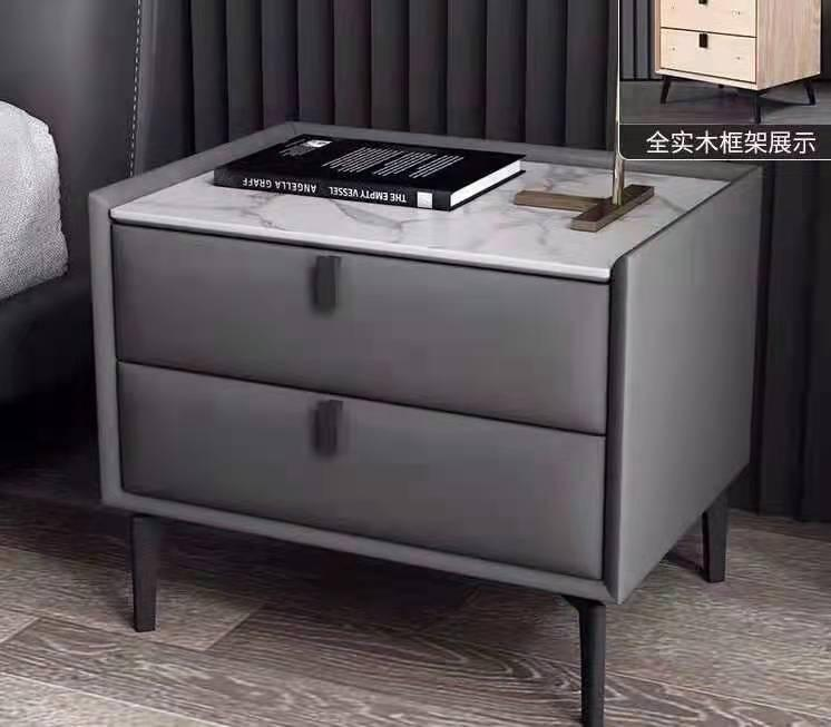 Minimalist Rocking Table Headboard Bedside Cabinet for Luxury Style, Simple and Modern Minimalist Nordic Bedroom, Solid Wood and Leather Small Side Cabinet