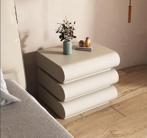 Creamy Style Solid Wood Bedside Chest with Full Shelf - Modern Minimalist Luxury High-end Feeling Bedside Cabinet with Half-Circle Arc-shaped Creative Storage Cabinet