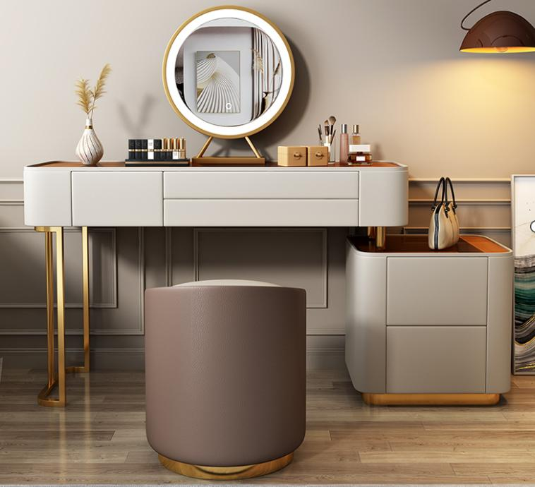 Light Luxury Style Dressing Table and Chest in One - Modern Minimalist Steel-tempered Glass - Italian Minimalist Design - Solid Wood Makeup Table