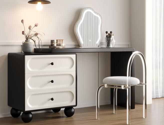 Luxury-lite bedroom, modern minimalist makeup table, chest of drawers in one piece, small-sized solid wood.