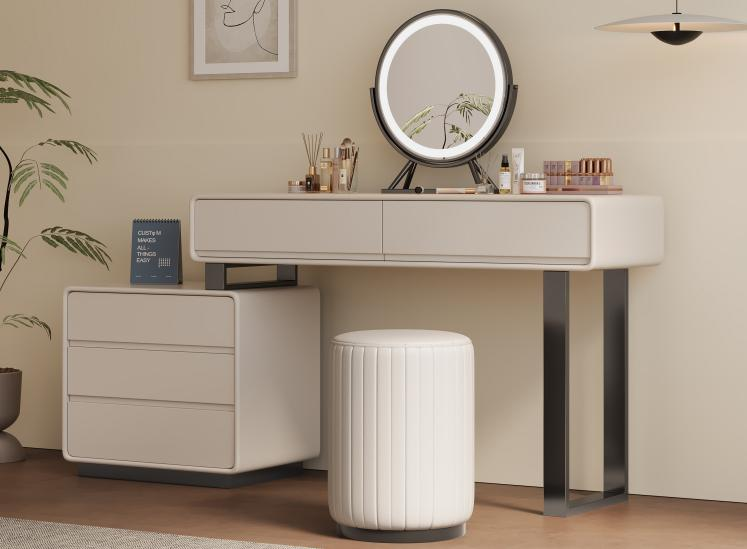 Solid wood dressing table and chest in one piece, modern and simple design, suitable for small-sized rooms, multi-functional bedroom, cream style makeup table and storage cabinet