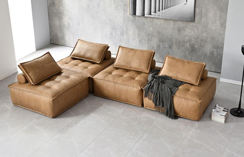 Nordic single sofa set for living room, modern minimalist industrial style, light luxury and minimalist design, comfortable and cozy fabric square sofa combination for the lazy person.