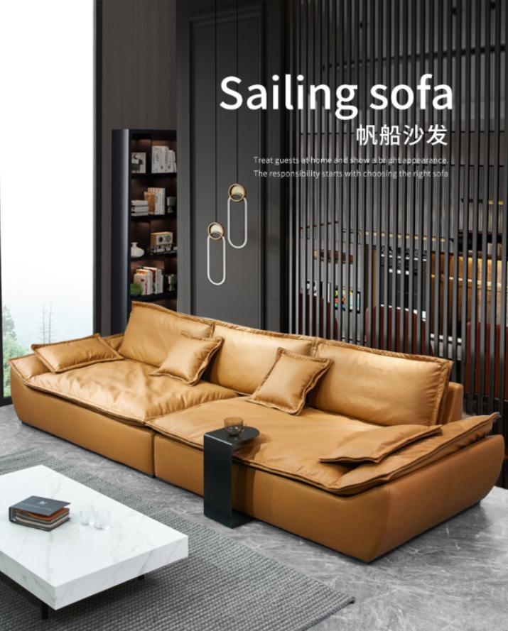 Italian minimalist fabric sofa for small-sized living room sets. Modern minimalist style living room. Lazy sofa with down feathers. Wash-free technology fabric.