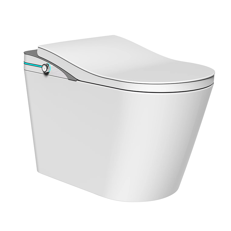 Intelligent toilet with fully automatic function, no water pressure limit, equipped with foam shield and integrated into one unit for sitting.