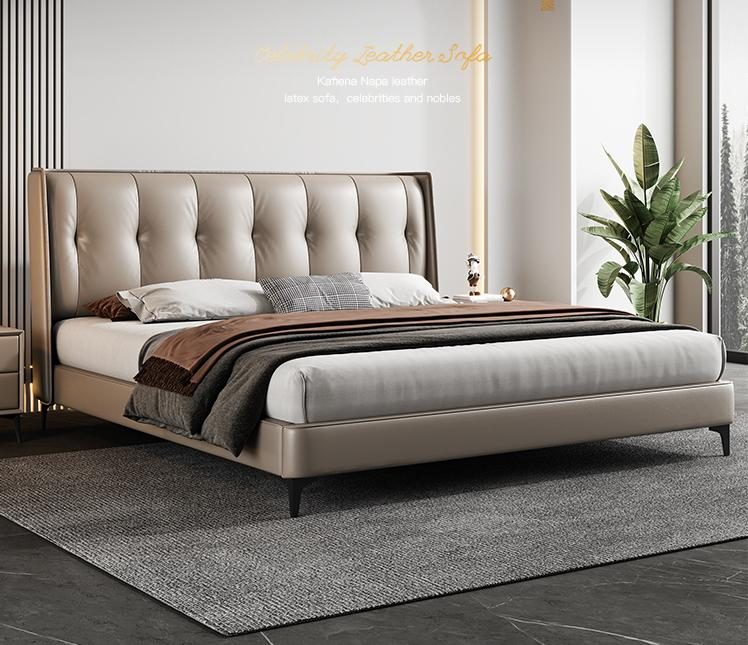 Modern minimalist leather bed for small-sized 1.8m space, luxurious Italian style, minimalist design, double bed with storage function.