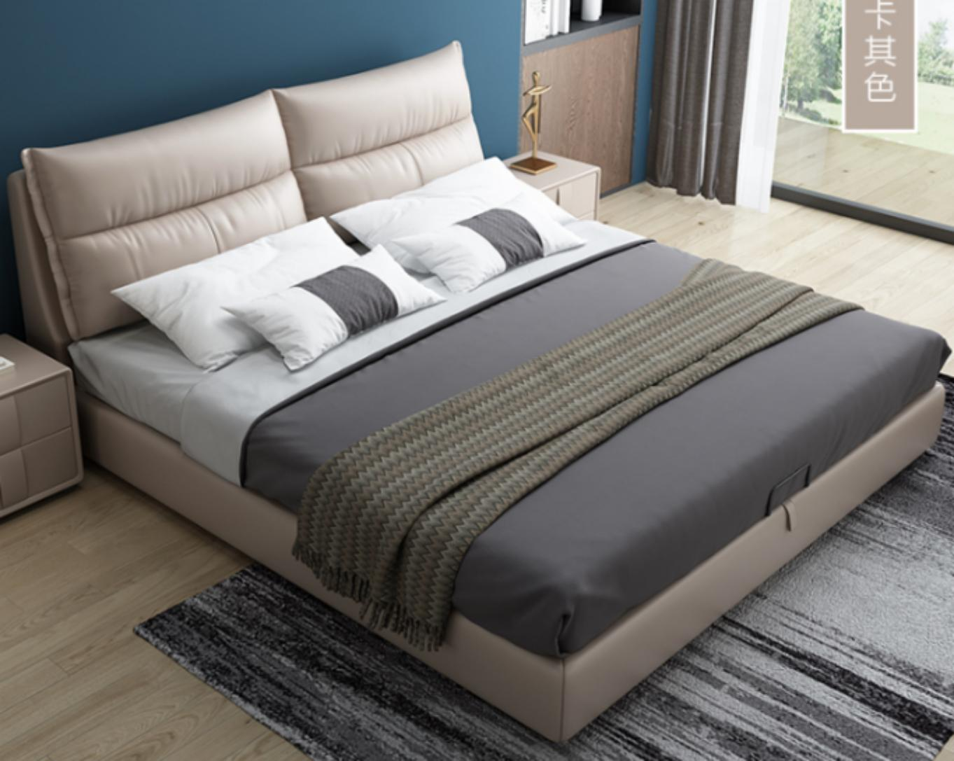 New model of leather bed, high-end and elegant, modern and simple, double-person, technologically advanced, fabric bed for master bedroom.