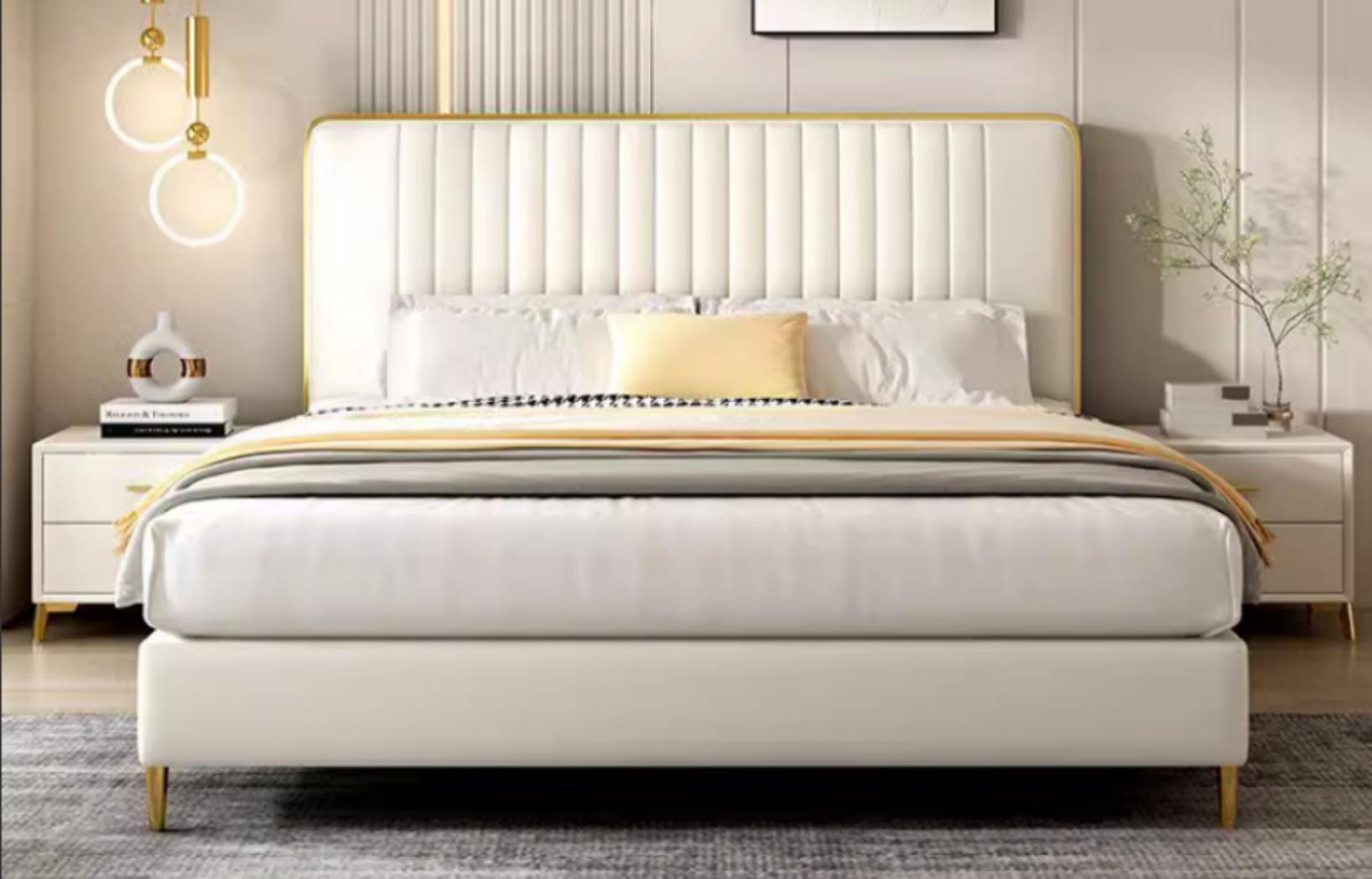 Modern minimalist bed, Nordic leather bed, master bedroom double bed, luxury style, small-sized apartment, storage function