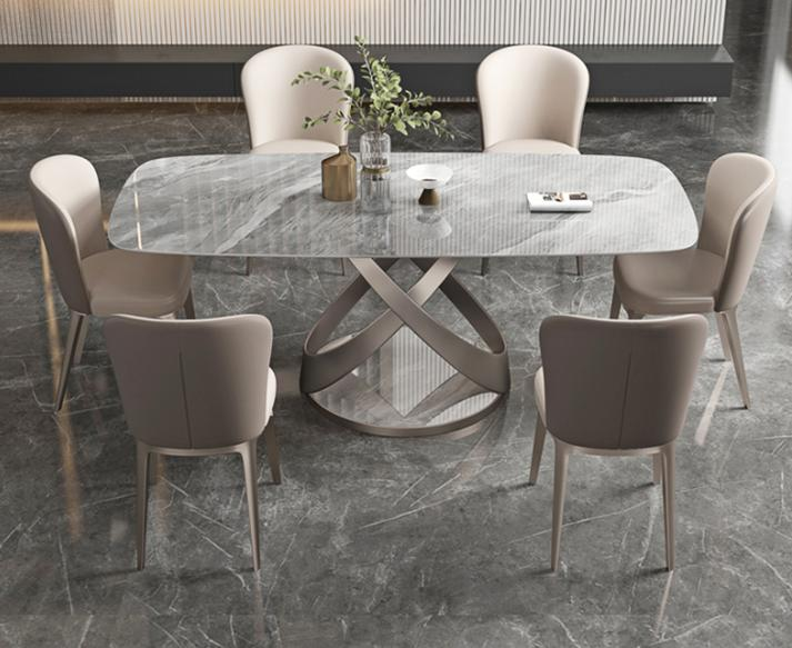 Metal Luxurious Rocking Board Dining Table and Chair Set for Modern Minimalist Home Use in Small-Living Space - Rectangular Western-style Dining Table for Eating