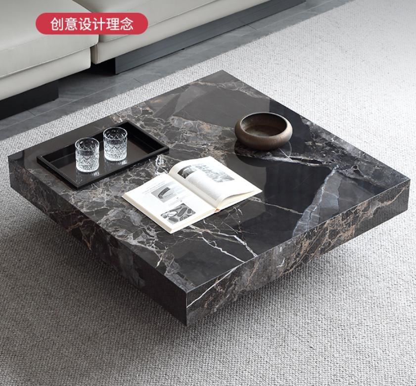 Italian minimalist stone slab coffee table with simple square shape, floor-standing, floating effect, suitable for living room, home use, movable stainless steel coffee table table.