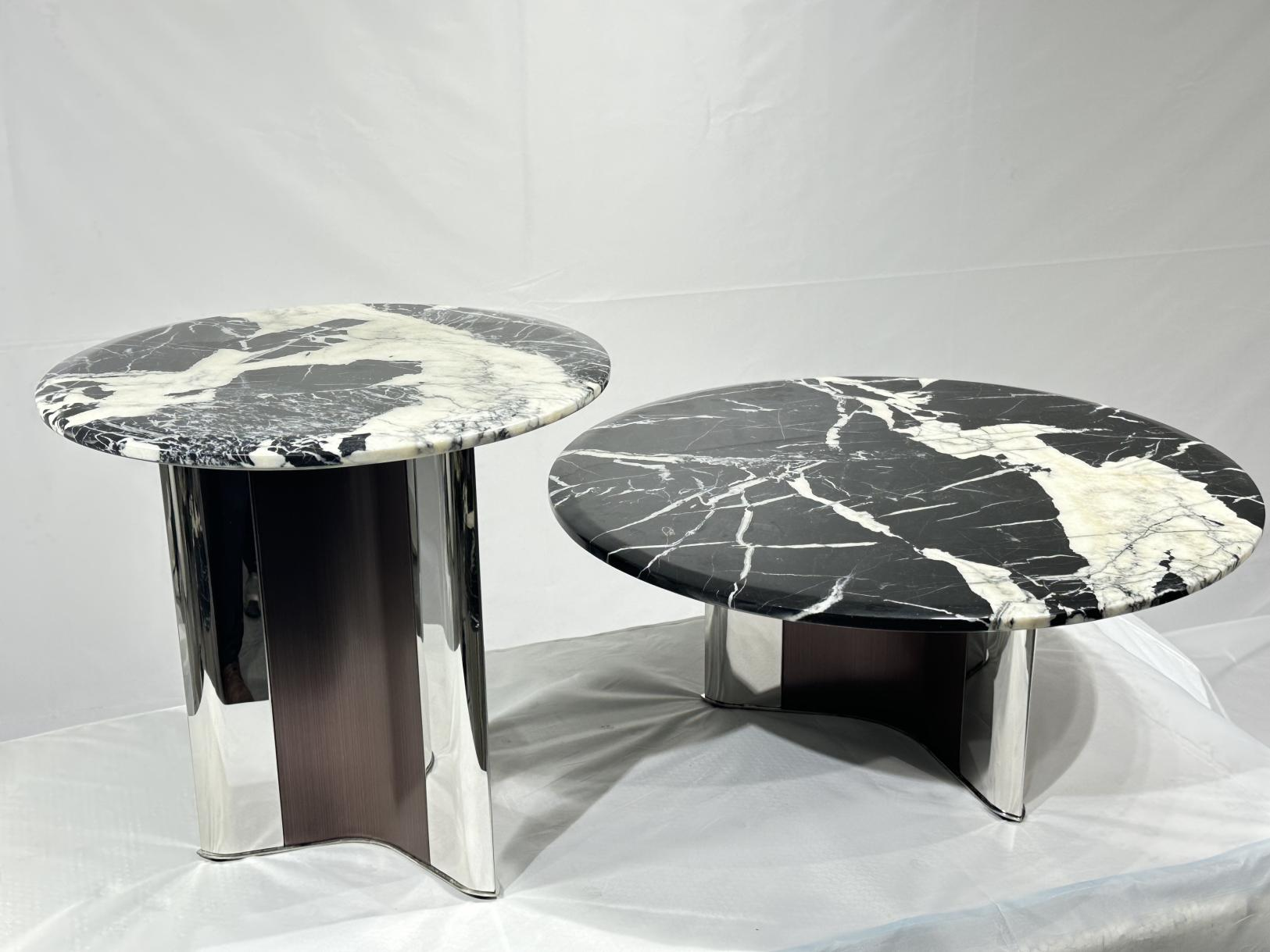 Napoleon Black Natural Luxury Stone Marble Round Dining Table, High-end Italian Light Luxury Bulgari Black Dining Table
