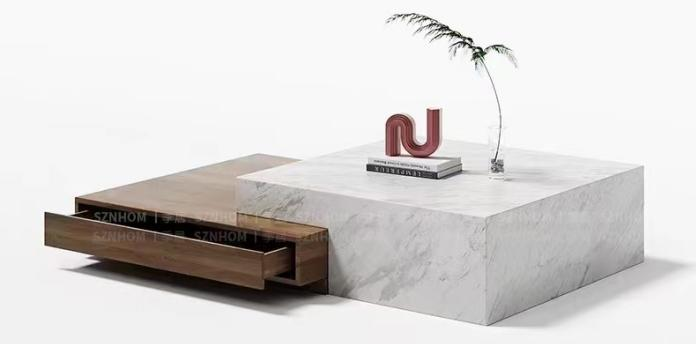 Marble coffee table and solid wood TV cabinet combination for living room, small-sized home use, small space extension type, creative design, suitable for small-sized houses.