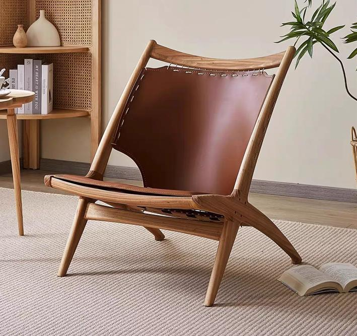 Nordic single-person saddle leather sofa chair, home balcony, living room backrest recliner, designer style, casual chair, single-person chair