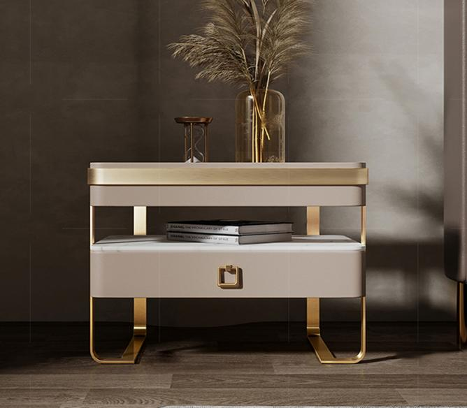 Luxury-lite glass and granite slab wooden bedside table