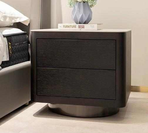 Italian minimalist imported smoked wood veneer granite countertop bedside table designer - Nordic modern creative storage cabinet