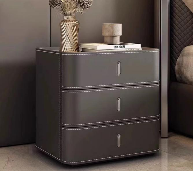Solid wood bedside table for home, minimalist bedside cabinet, saddle leather painted storage cabinet, luxurious round and square side cabinet