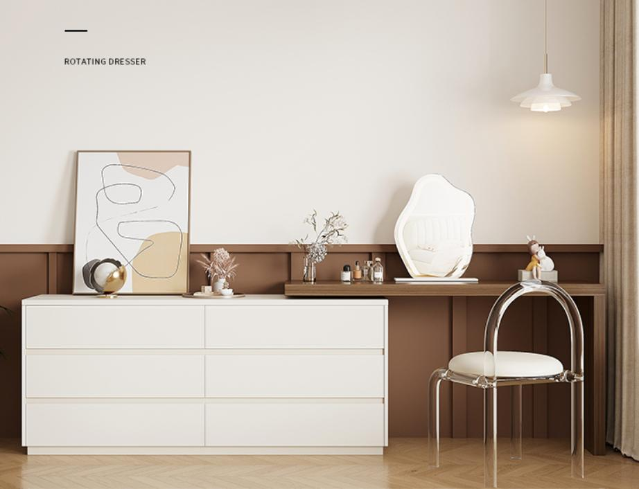 Integrated dressing table and storage cabinet, modern and minimalist style, light and luxurious, multi-functional makeup desk and wardrobe for bedroom, TV storage cabinet, solid wood.