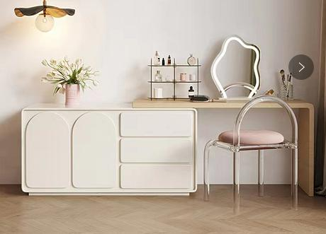 Creamy style dressing table, bedroom furniture, simple and modern, unit furniture for dressing table and desk, master bedroom, luxurious and upscale.