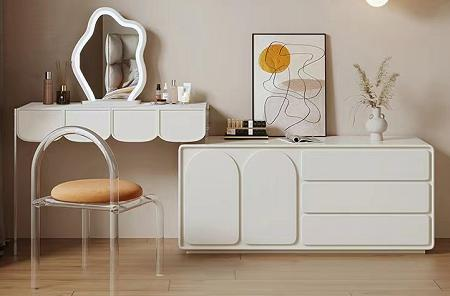 French-style dressing table with multiple drawers integrated into the bedroom, simple and modern solid wood, adjustable and rotating corner, high-end and popular makeup table.