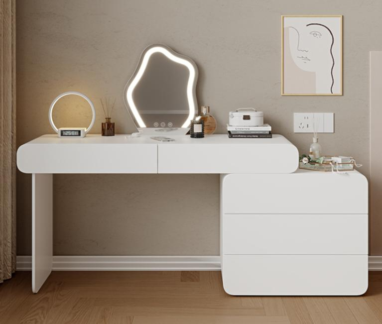 Creamy style minimalist dressing table and storage cabinet integrated modern and simple makeup table with an ins style adjustable makeup stand