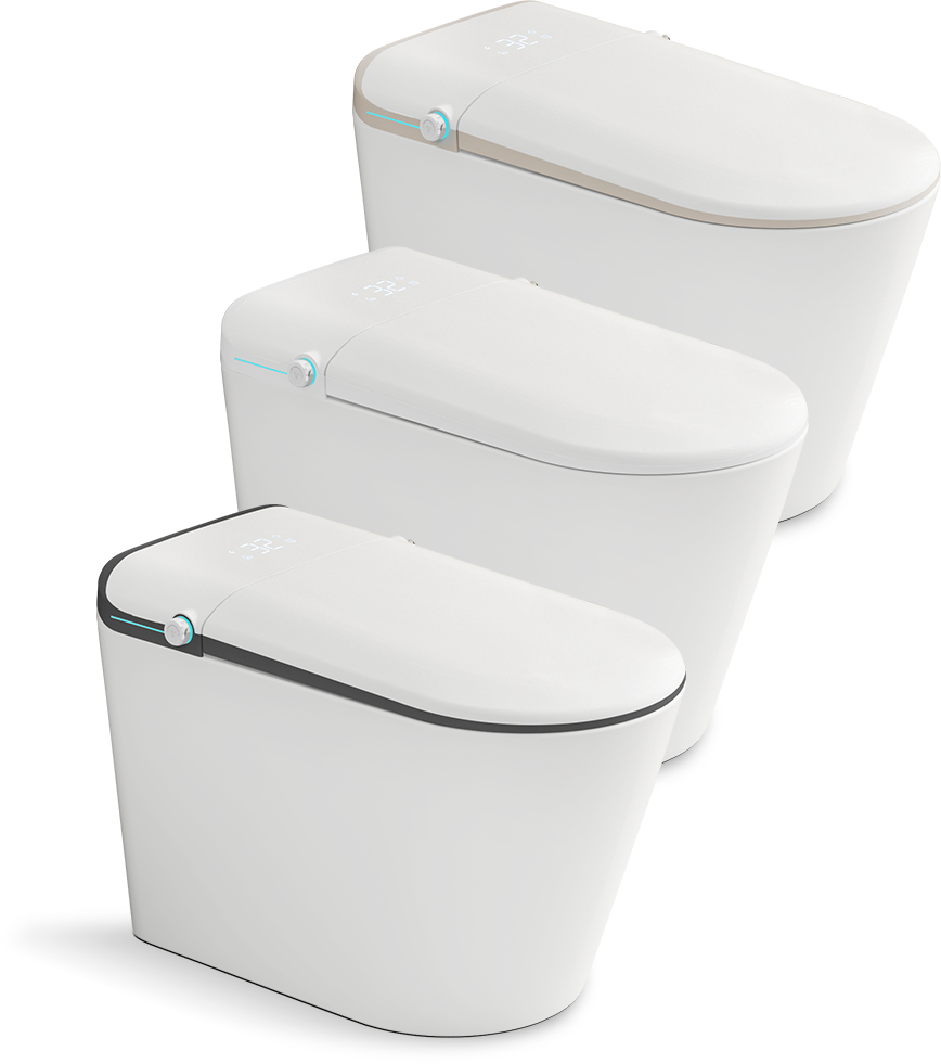 Smart toilet with water tank, without water pressure limit, fully automatic and electrically integrated bidet seat unit