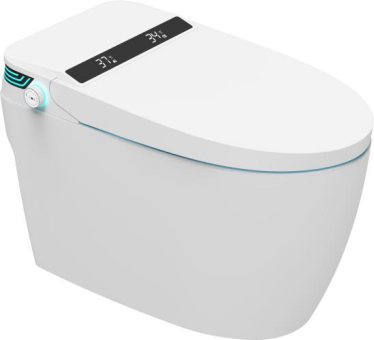 Smart toilet with automatic cover flip function, multi-functional cleaning and drying, waterproof and integrated design for home use.