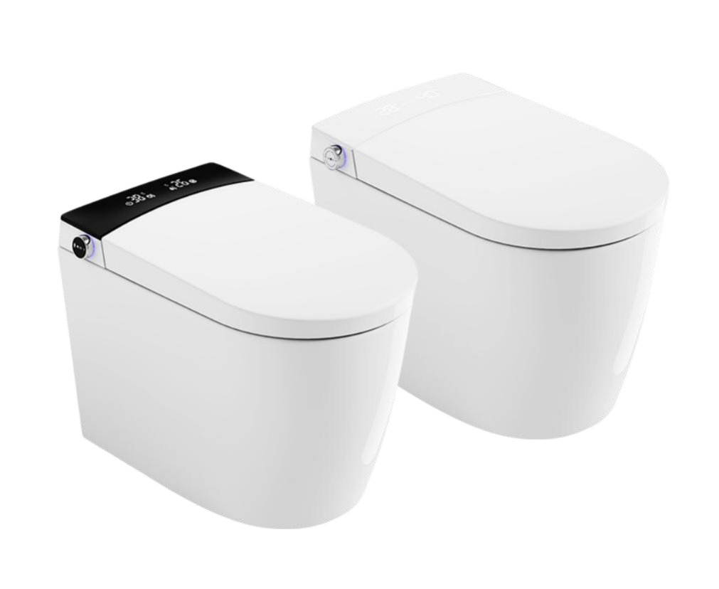 Smart toilet with ultraviolet sterilization, automatic small-sized low-profile bidet with sensor control, easy-to-clean flip cover, white toilet seat.