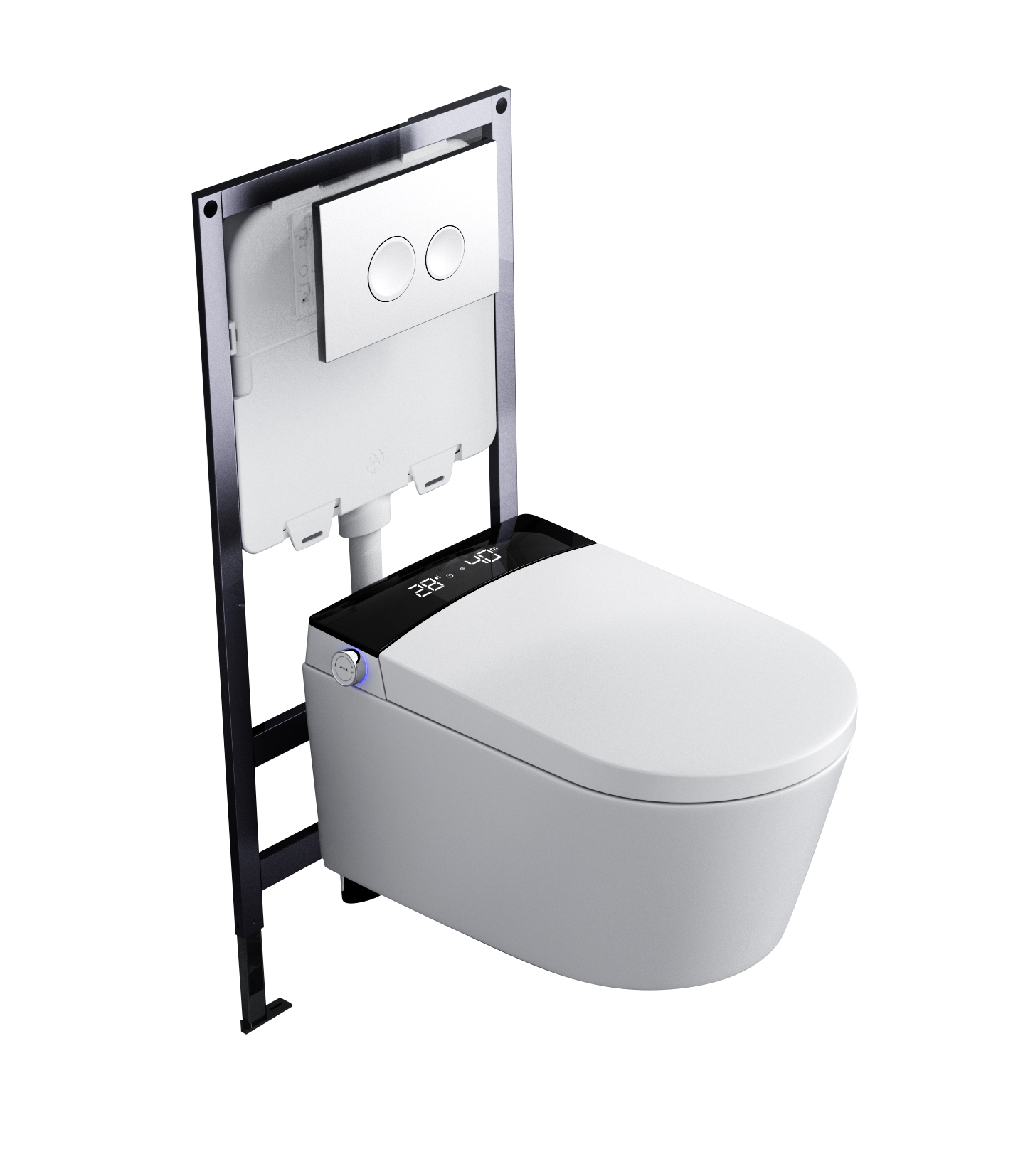 Smart wall-mounted toilet with wall-mounted hanging feature, embedded in the wall, hung on the wall, wall-mounted suspended and hidden toilet for household use.