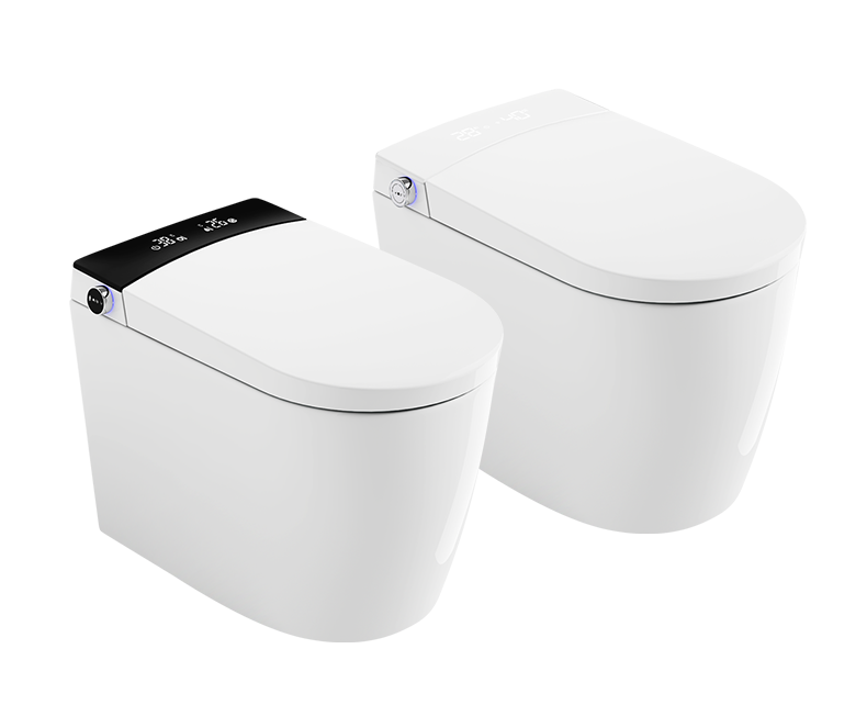 Smart toilet with ultraviolet sterilization, automatic small-sized low-profile bidet with sensor control, easy-to-clean flip cover, white toilet seat.