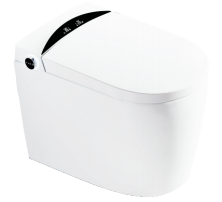 Smart toilet with fully automatic flip cover, built-in foam shield, and no water pressure limit for sitting toilets