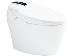 Smart toilet with fully automatic flip lid, sensor-assisted drying, cleaning and flushing functions, integrated electric seat and toilet bowl.
