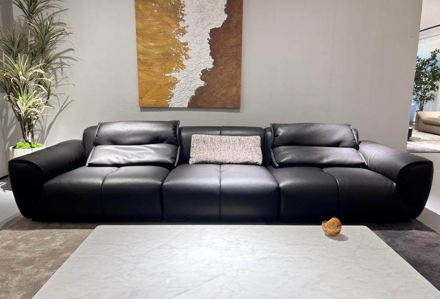 Italian minimalist black pixel module sofa with top-grain cowhide upholstery