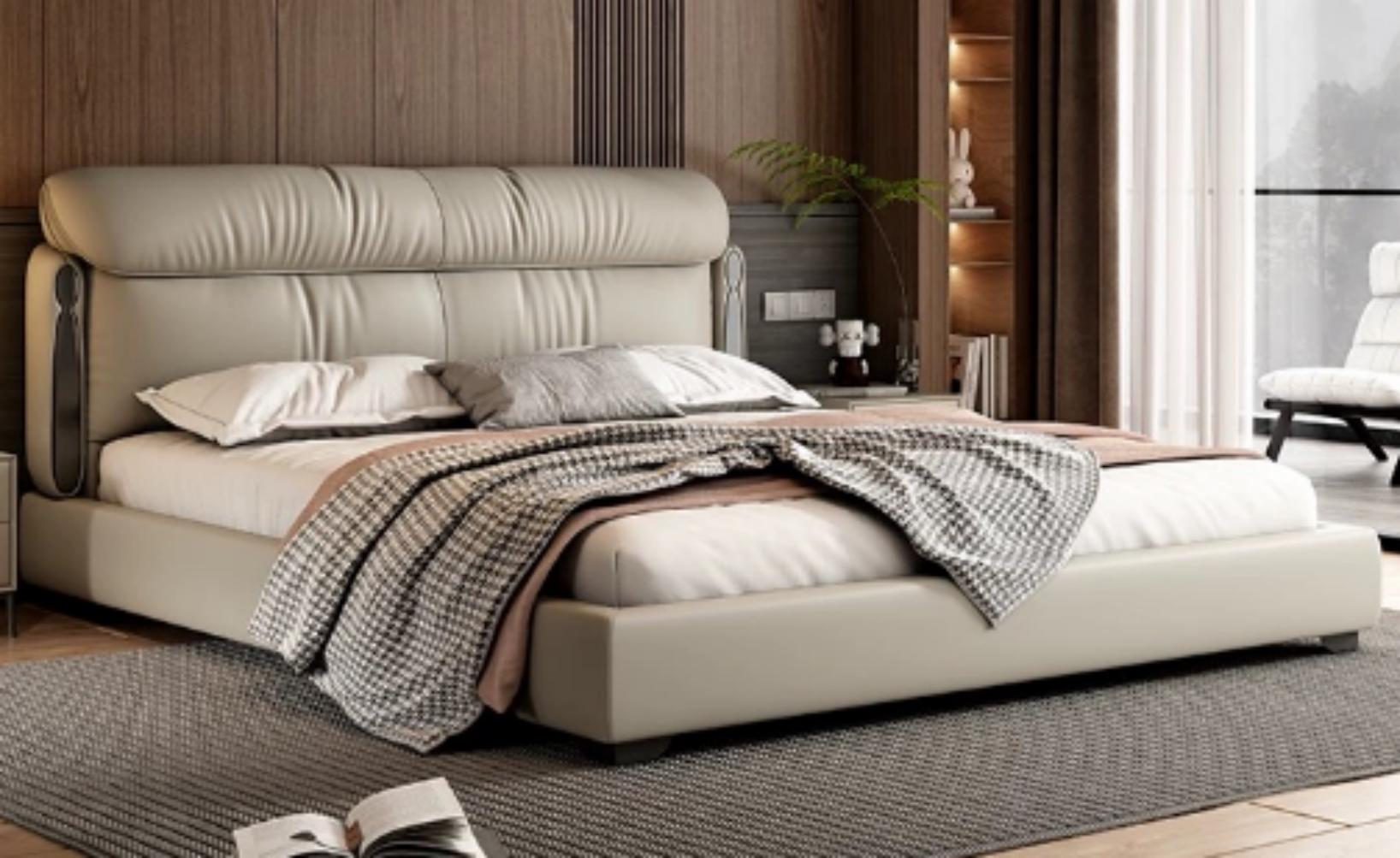 Italian minimalist leather bed for modern minimalist master bedroom upholstery
