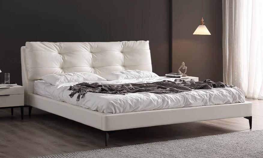 Cloud Bed, Italian minimalist style, Viktor cream color theme, Fairy Bed by Baxter, designer light luxury leather bed.