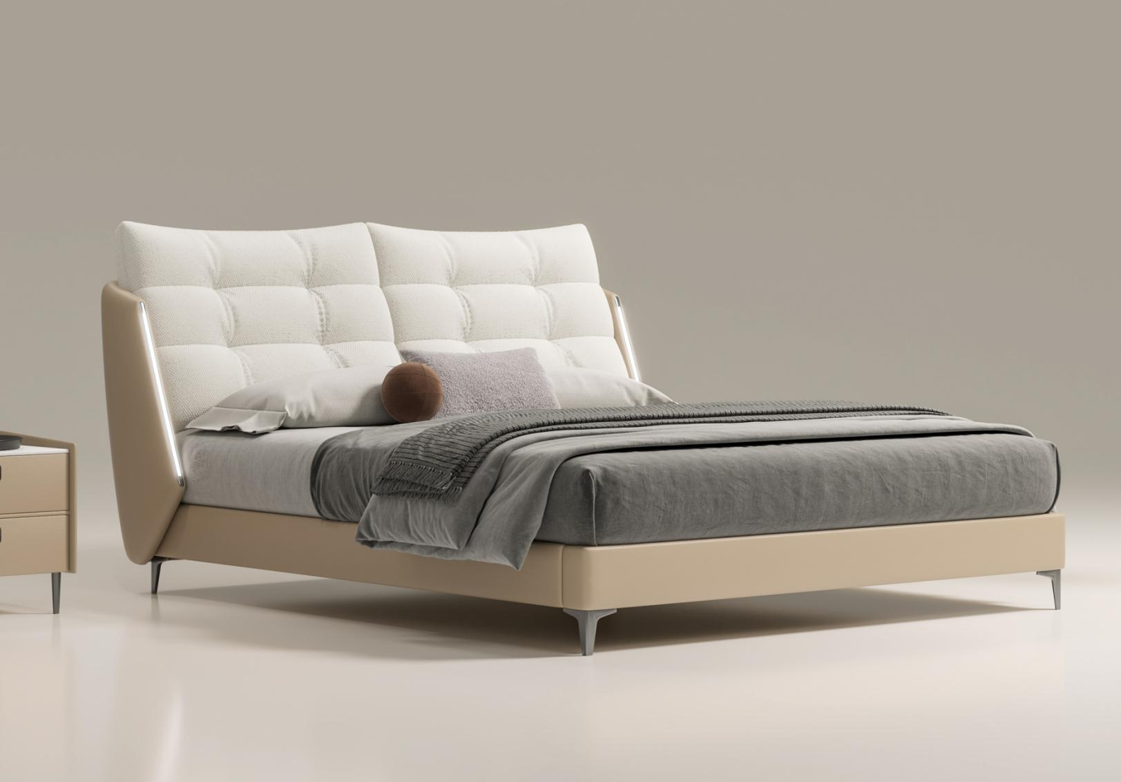 Premium leather bed for minimalist master bedroom. Luxury double bed selection for discerning customers. Leather bed for a discerning customer's choice in minimalist master bedroom.