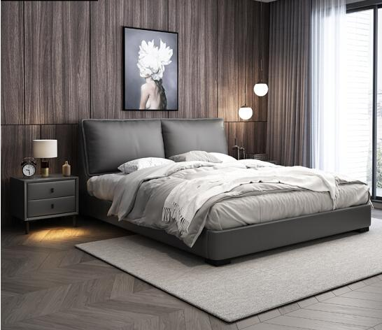 Leather bed, modern and minimalist style, Chanel bed, main bedroom, light luxury, high-end and grand, black internet sensation, double bed with soft padding.