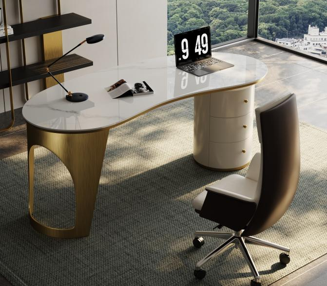 Luxury-lite desk with modern minimalist design, featuring an elegant and unique style. Suitable for home use as a study desk or office desk. Made of high-quality granite board. Ideal for calligraphy and writing practice.