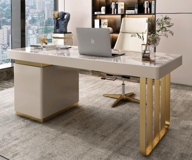 Office computer and writing desk integrated unit, luxury and modern minimalist style, home study writing desk for daily use.