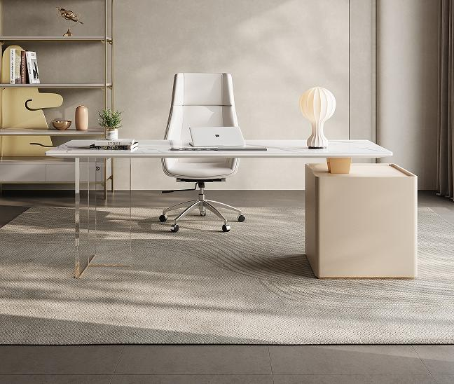 Granite-panel computer desk, cream style, simple and elegant study desk, writing desk