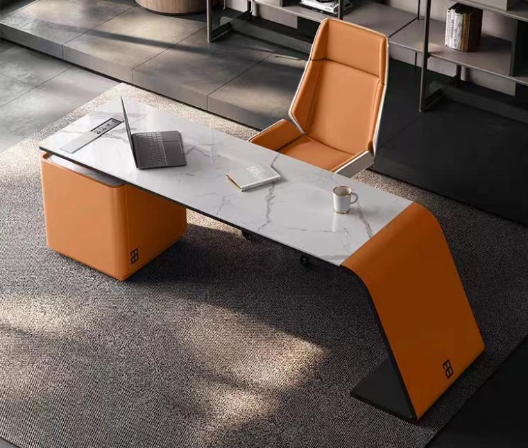 Simple and modern minimalist desk for study room with stone veneer surface, suitable for home use, L-shaped computer desk.
